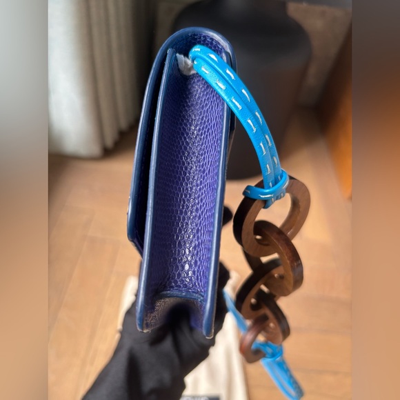 Jacquemus Dark Blue Lizard Embosed Leather Le Riveira Shoulder Bag - Picture 6 of 13